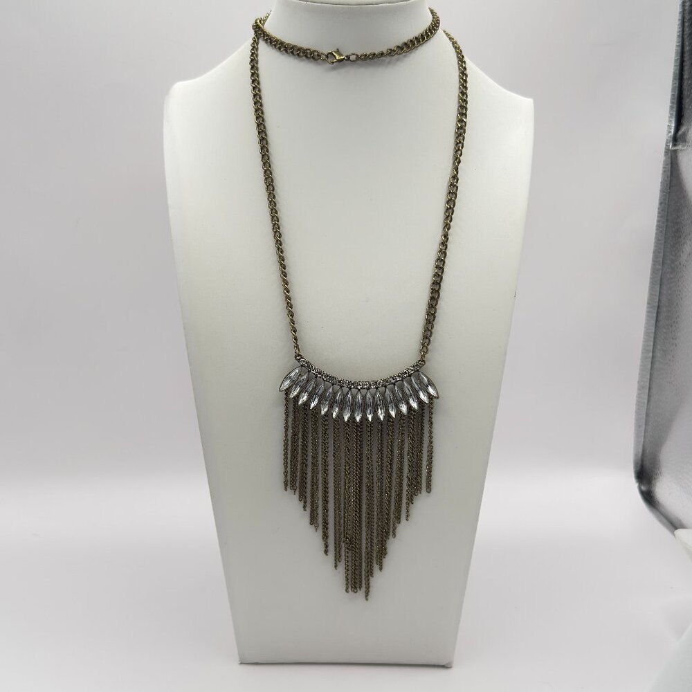 Brass Tone Rhinestone Necklace